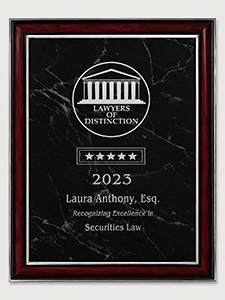 Lawyers of Distinction five-star 2023 | Laura Anthony, Esq. | recognizing excellence in Securities Law