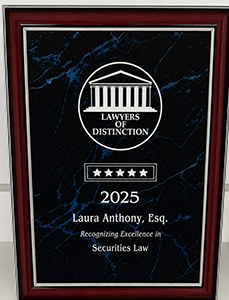 Lawyers of Distinction five-star 2025 | Laura Anthony, Esq. | recognizing excellence in Securities Law